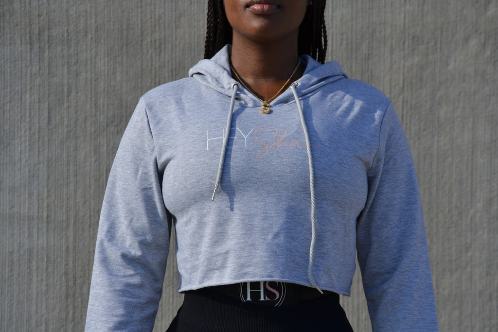 Hey Shan Cropped Logo Hoodie Grey