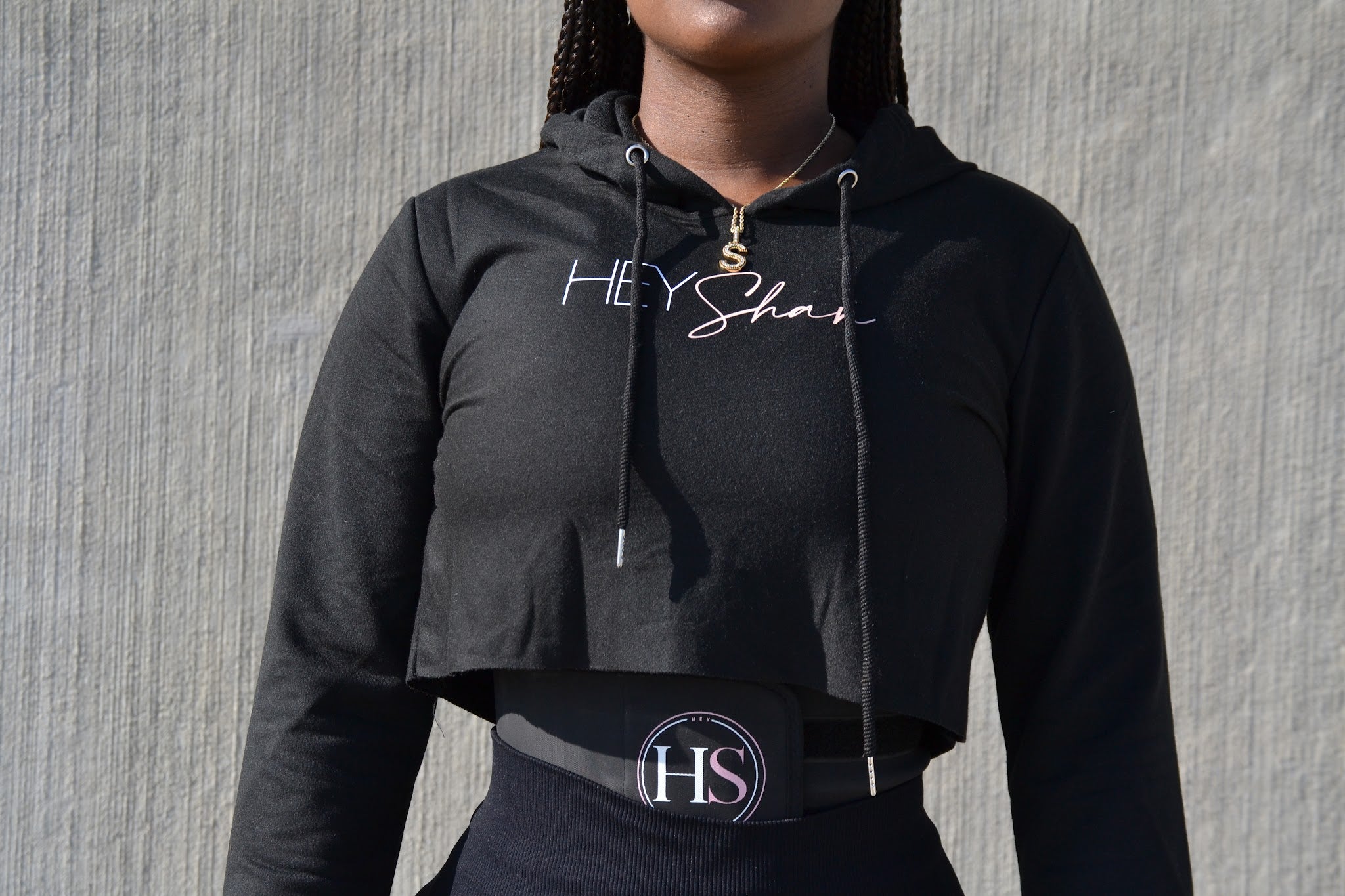 Hey Shan Cropped Logo Hoodie Black