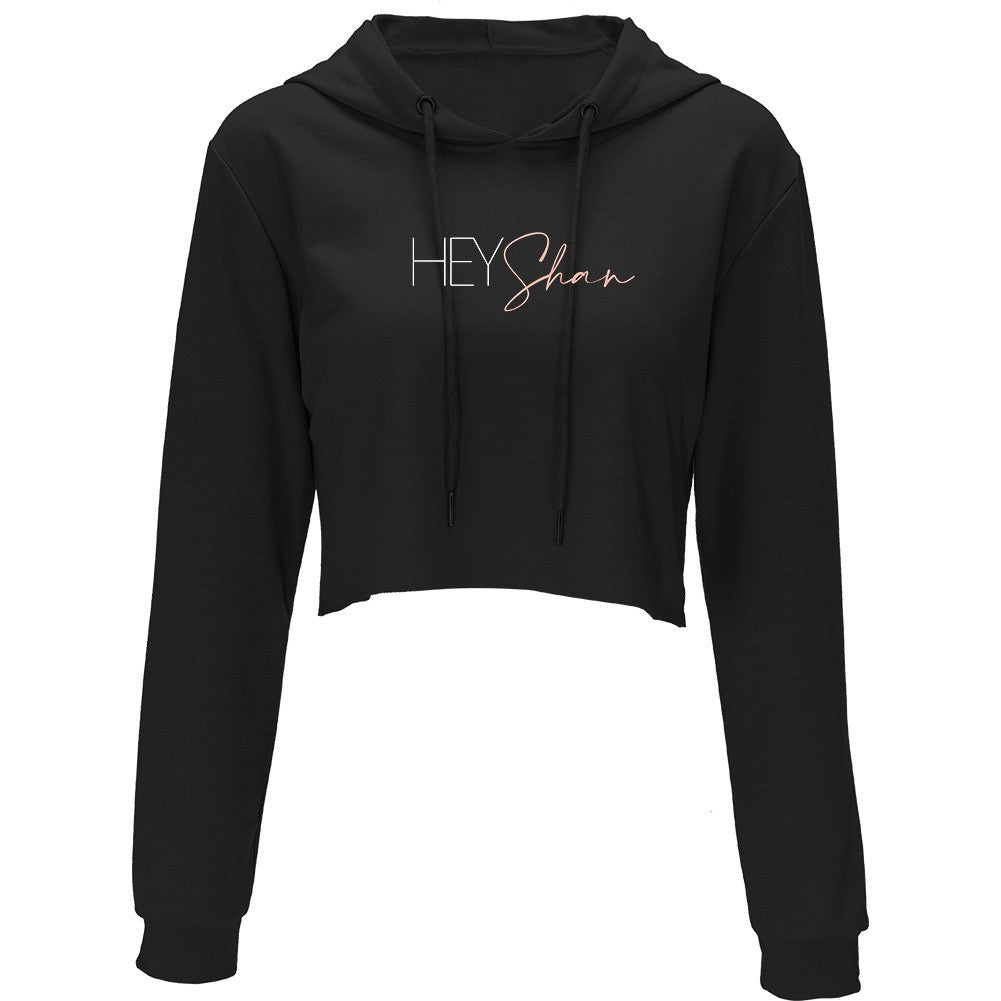 Hey Shan Cropped Logo Hoodie Black