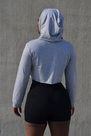 Hey Shan Cropped Logo Hoodie Grey